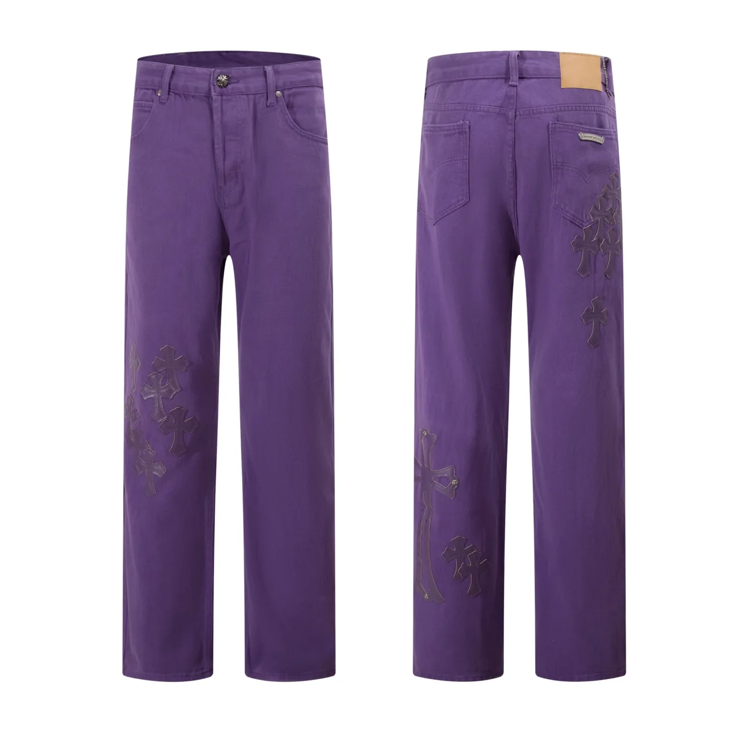 P240 Style No.: H41 Croxin & 𝐂𝐡𝐫𝐨𝐦𝐞 𝐇𝐞𝐚𝐫𝐭 ss25 Purple Cow King Jeans. Styles with different wash textures are very friendly to people with thin legs. The slightly flared version perfectly modifies the leg shape. The timeless and moderate length makes it easy to match and match. It is the basis for various styles and is a must-have in your wardrobe! The fabric is stiff but also makes the upper body soft without losing texture. The washing process is even more perfect. It is a must-have item for everyone! ! ! Washed wheat, hang tag, pants label, three labels complete Color: purple Size: 28-30-32-34